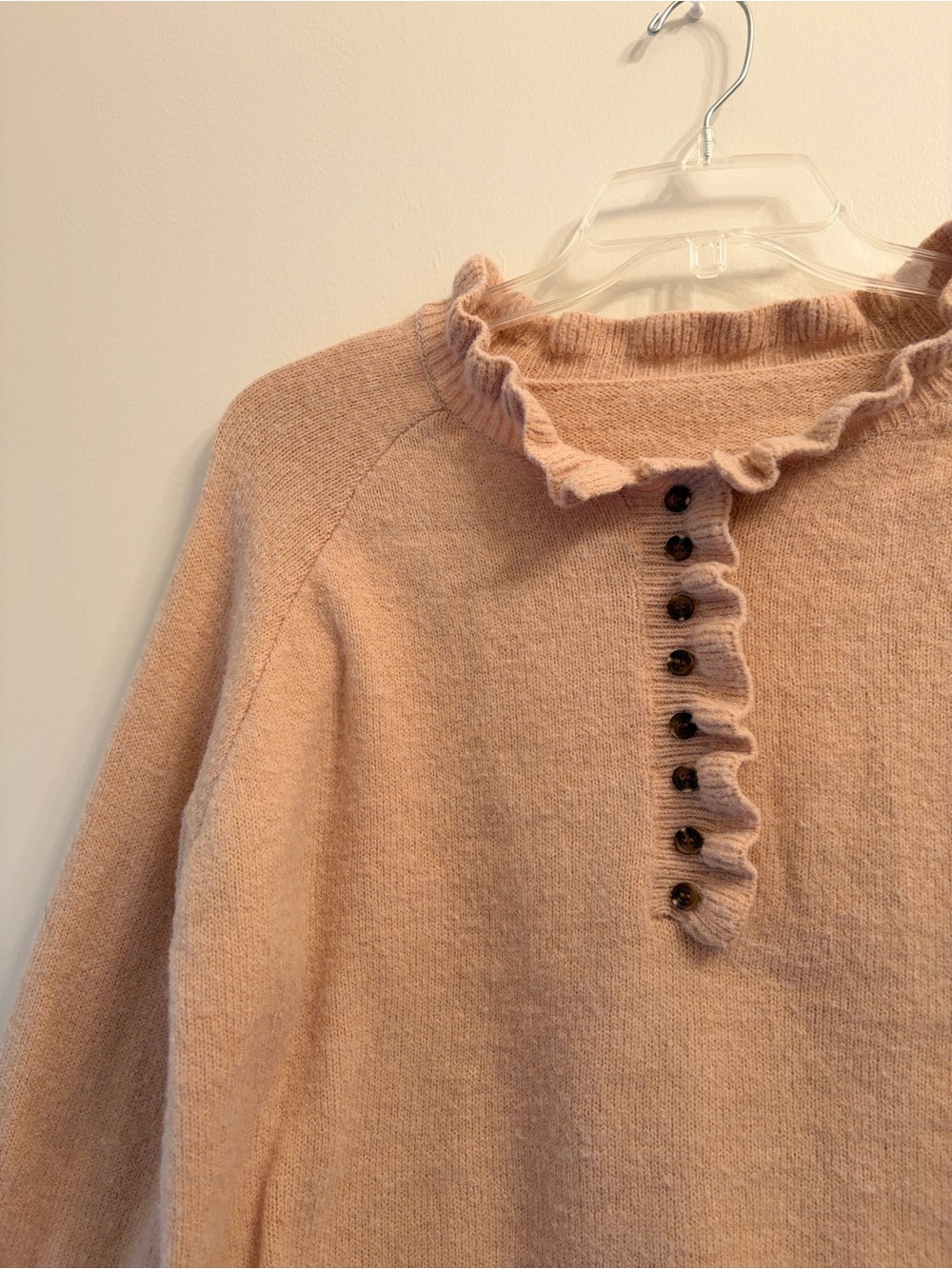 Ruffled Henley Sweater in Taupe - Picture 2 of 6